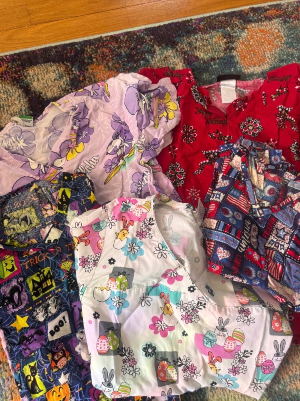 Holiday scrub tops